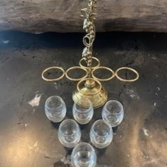 Vintage (6) Glass Liquor Set with Brass Stand brought back from Greece - Picture 6 of 7